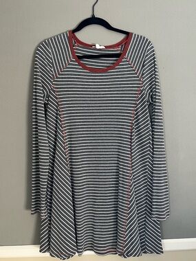 Hem & Thread Black Striped Tunic Swing Dress Long Sleeve Mini Casual Orange Seam